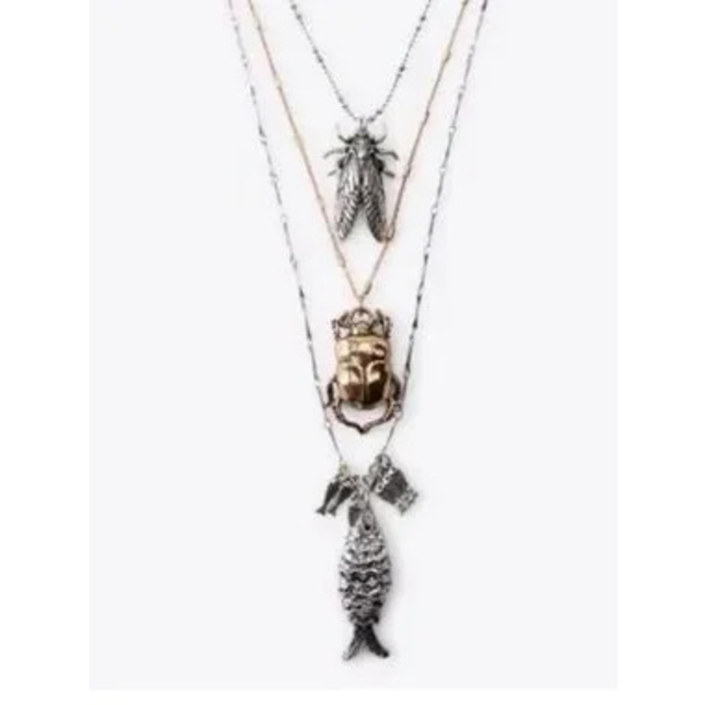New! Zara Mixed Metal Fish Necklace Stack Set NWOT Y2K Minimalist - Picture 2 of 3